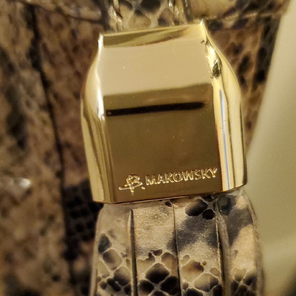 B. Makowsky Snakeskin Crossbody Bag with Gold Accents